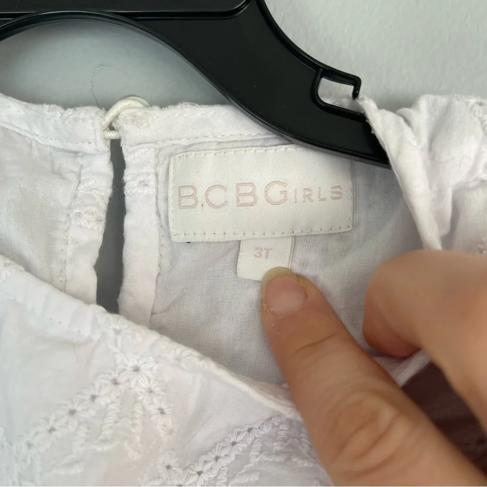 BCBGirls White Embroidered Pinafore Cotton Flutter Sleeve Dress Size 3T